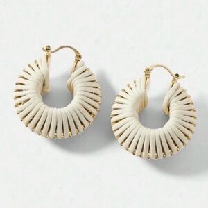 New! 18K Gold Plated Textured Spiral Leather Hoop Earrings